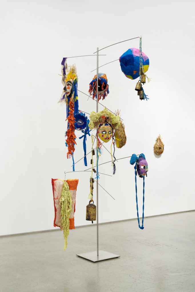 Masktree, 2025, masks, stainless steel, 310cm x 170 cm, installation view, The Page Gallery, Seoul